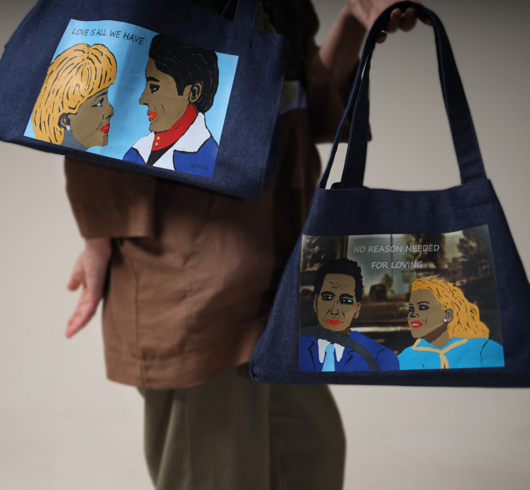 Neon art | Shoulder tote bag | NO REASON NEEDED FOR LIVING - Image 2